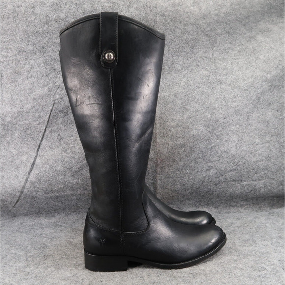 Frye Boots Women 6 Riding Tall Leather Melissa Button Classic Zip Black Fashion - Picture 2 of 16